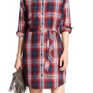 Banana Republic Full Button-Up Shirt Dress Size 0 - 100% Bamboo Blue/Red Plaid